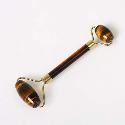 OEM Handle Held Double Welded jade facial massage roller Tiger eye  quartz for face