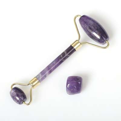 OEM Handle Held Double Welded jade facial massage roller amethyst quartz for face