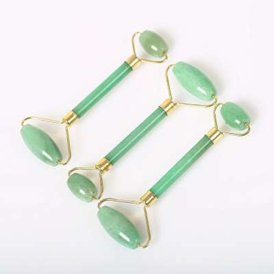 OEM Handle Held Double Welded jade facial massage roller  Green Aventurine    quartz for face