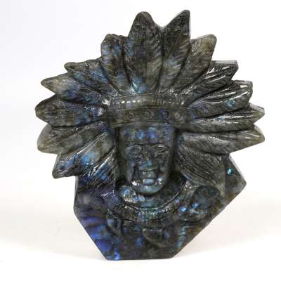 Wholesale hand carved Indian head labradorite crystal Indian carving for gift